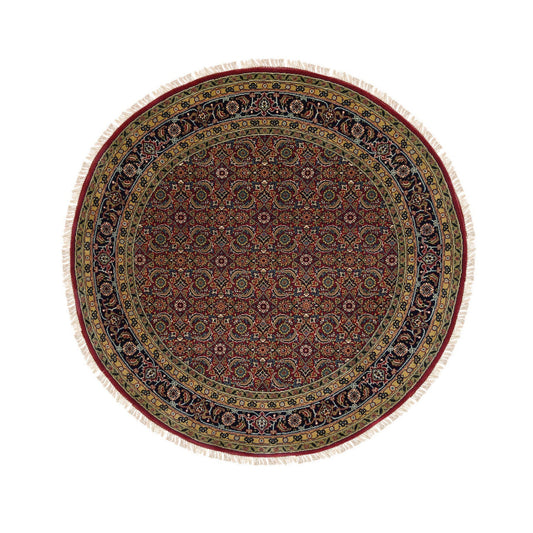 Fine Oriental Wool & Silk Hand Knotted Rug Red Navy Blue 6.0X6.1 -O062350