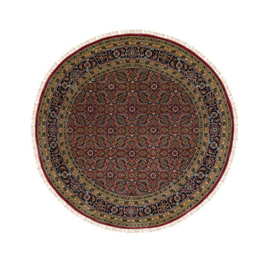 Fine Oriental Wool & Silk Hand Knotted Rug Red Navy Blue 6.0X6.1 -O062350