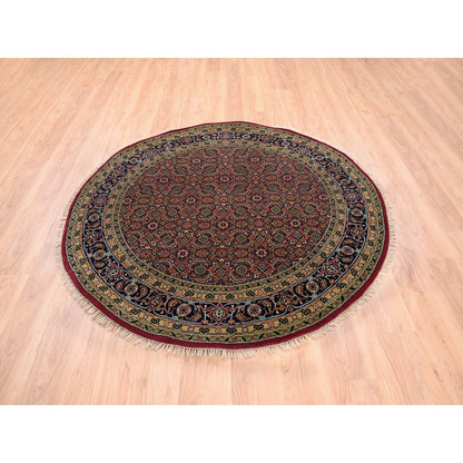 Fine Oriental Wool & Silk Hand Knotted Rug Red Navy Blue 6.0X6.1 -O062350
