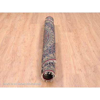 Fine Oriental Wool & Silk Hand Knotted Rug Red Navy Blue 6.0X6.1 -O062350