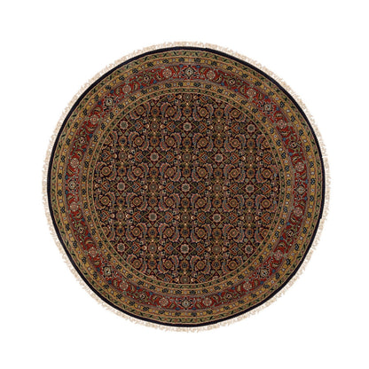 Fine Oriental Wool & Silk Hand Knotted Rug Black Red 5.9X5.10 -O062351