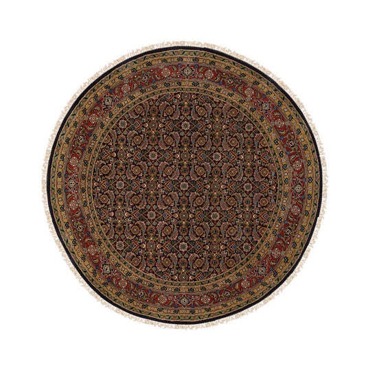Fine Oriental Wool & Silk Hand Knotted Rug Black Red 5.9X5.10 -O062351