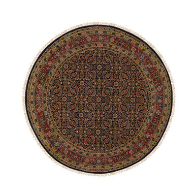 Fine Oriental Wool & Silk Hand Knotted Rug Black Red 5.9X5.10 -O062351
