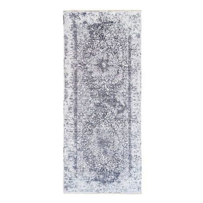 Transitional Wool & Pure Silk Hand Knotted Rug Grey No Border 4.1X10.0 -O062355