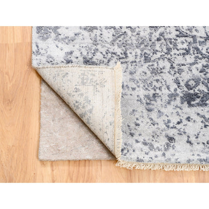 Transitional Wool & Pure Silk Hand Knotted Rug Grey No Border 4.1X10.0 -O062355