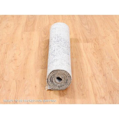 Transitional Wool & Pure Silk Hand Knotted Rug Grey No Border 4.1X10.0 -O062355