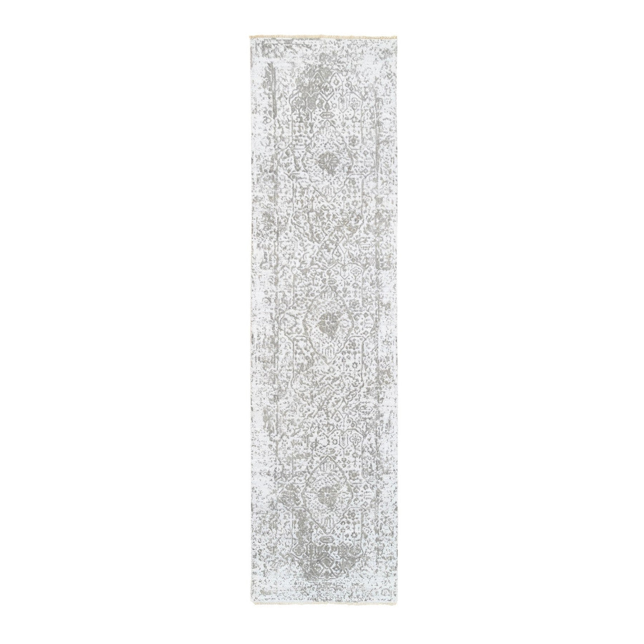 Ivory 2'7" x 10'0" Transitional & Pure Hand knotted Wool/Silk Rug - Sku: O062361