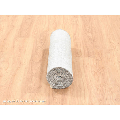 Transitional Wool & Pure Silk Hand Knotted Rug Ivory No Border 2.7X10.0 -O062361