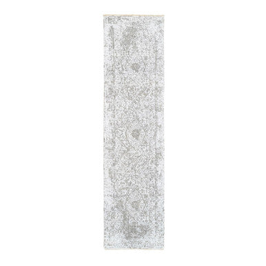 Transitional Wool & Pure Silk Hand Knotted Rug Ivory No Border 2.7X10.0 -O062364