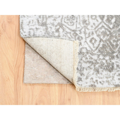 Transitional Wool & Pure Silk Hand Knotted Rug Ivory No Border 2.7X10.0 -O062364