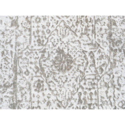 Transitional Wool & Pure Silk Hand Knotted Rug Ivory No Border 2.7X10.0 -O062364