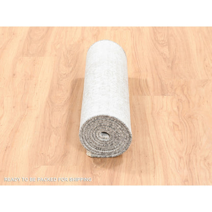 Transitional Wool & Pure Silk Hand Knotted Rug Ivory No Border 2.7X10.0 -O062364
