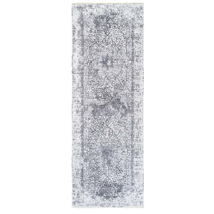 Transitional Wool & Pure Silk Hand Knotted Rug Grey No Border 4.1X12.1 -O062367