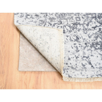 Transitional Wool & Pure Silk Hand Knotted Rug Grey No Border 4.1X12.1 -O062367