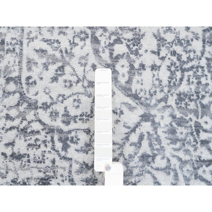 Transitional Wool & Pure Silk Hand Knotted Rug Grey No Border 4.1X12.1 -O062367