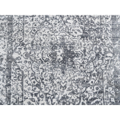Transitional Wool & Pure Silk Hand Knotted Rug Grey No Border 4.1X12.1 -O062367