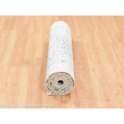 Transitional Wool & Pure Silk Hand Knotted Rug Grey No Border 4.1X12.1 -O062367