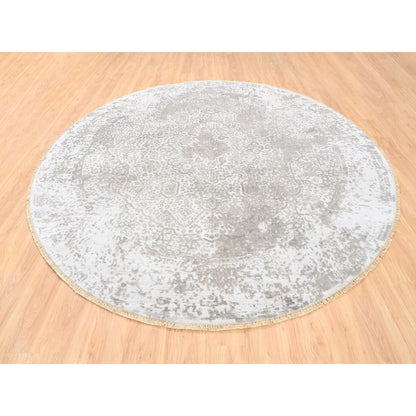 Transitional Wool & Pure Silk Hand Knotted Rug Ivory No Border 10.0X10.0 -O062368