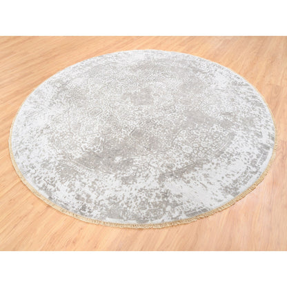 Transitional Wool & Pure Silk Hand Knotted Rug Ivory No Border 10.0X10.0 -O062368
