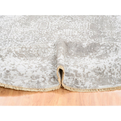 Transitional Wool & Pure Silk Hand Knotted Rug Ivory No Border 10.0X10.0 -O062368