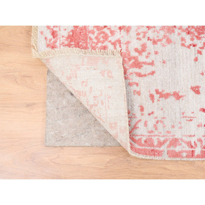 Transitional Wool & Pure Silk Hand Knotted Rug Ivory No Border 10.0X14.0 -O062370