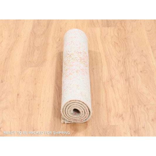 Modern and Contemporary Wool & Silk Hand Knotted Rug Ivory 3.0X5.0  -O062371