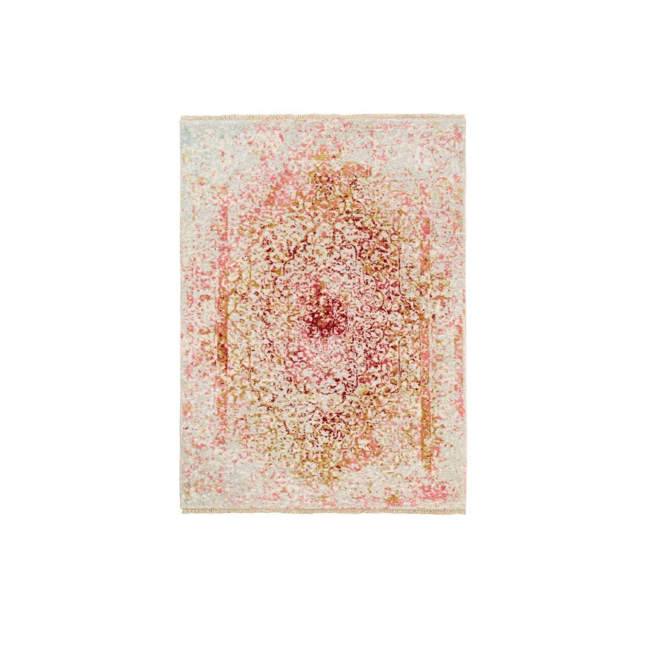 Modern and Contemporary Wool & Pure Silk Hand Knotted Rug Ivory No Border 3.1X4.10 -O062372
