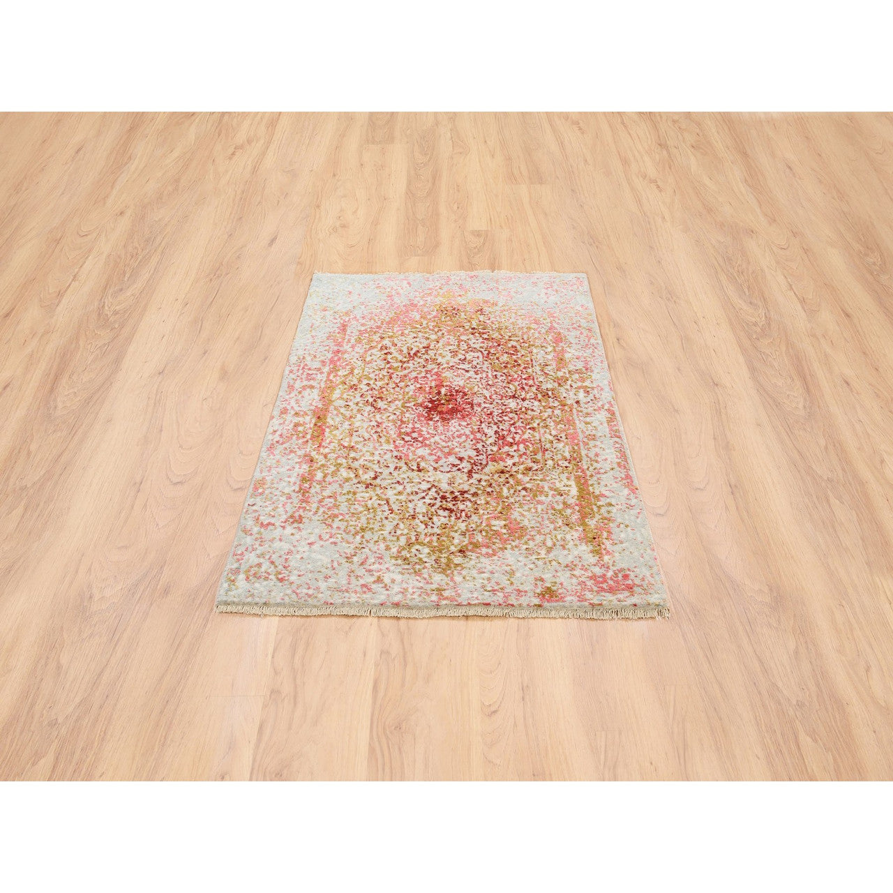 Modern and Contemporary Wool & Pure Silk Hand Knotted Rug Ivory No Border 3.1X4.10 -O062372