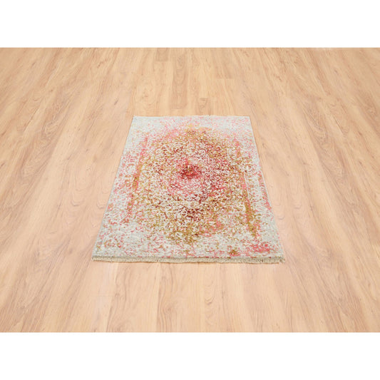 Modern and Contemporary Wool & Pure Silk Hand Knotted Rug Ivory No Border 3.1X4.10 -O062372