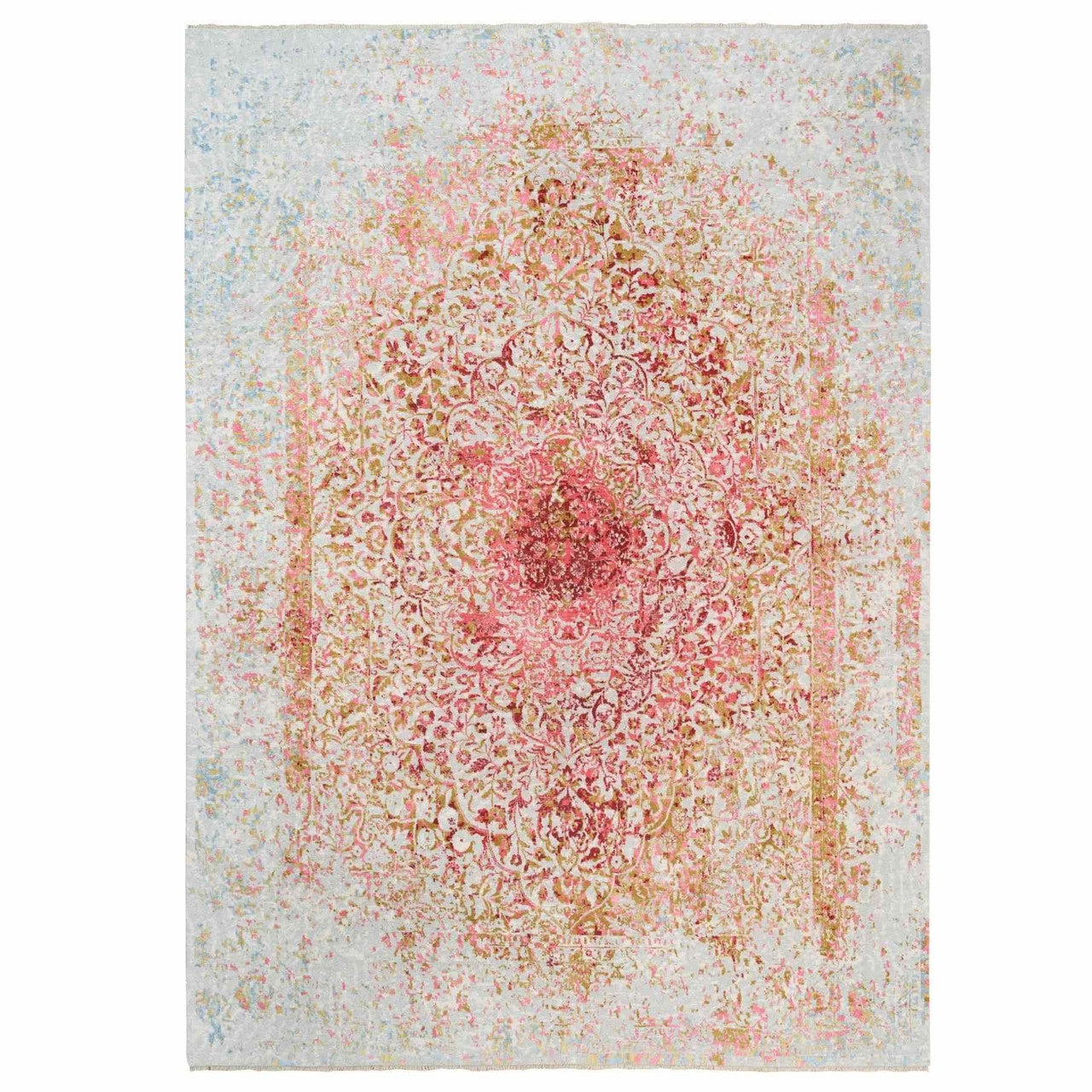Pink 9'1" x 12'0" Modern and Contemporary & Pure Hand knotted Wool/Silk Rug - Sku: O062373