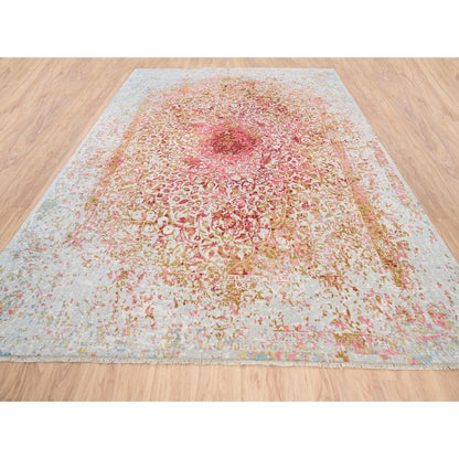 Modern and Contemporary Wool & Pure Silk Hand Knotted Rug Pink No Border 9.1X12.0 -O062373