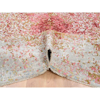 Modern and Contemporary Wool & Pure Silk Hand Knotted Rug Pink No Border 9.1X12.0 -O062373