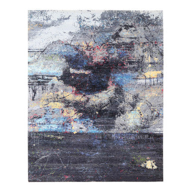 Modern and Contemporary Wool & Silk Hand Knotted Rug Black No Border 8.0X10.0 -O062407