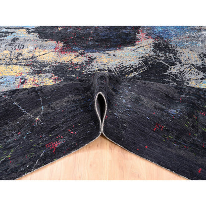 Modern and Contemporary Wool & Silk Hand Knotted Rug Black No Border 8.0X10.0 -O062407