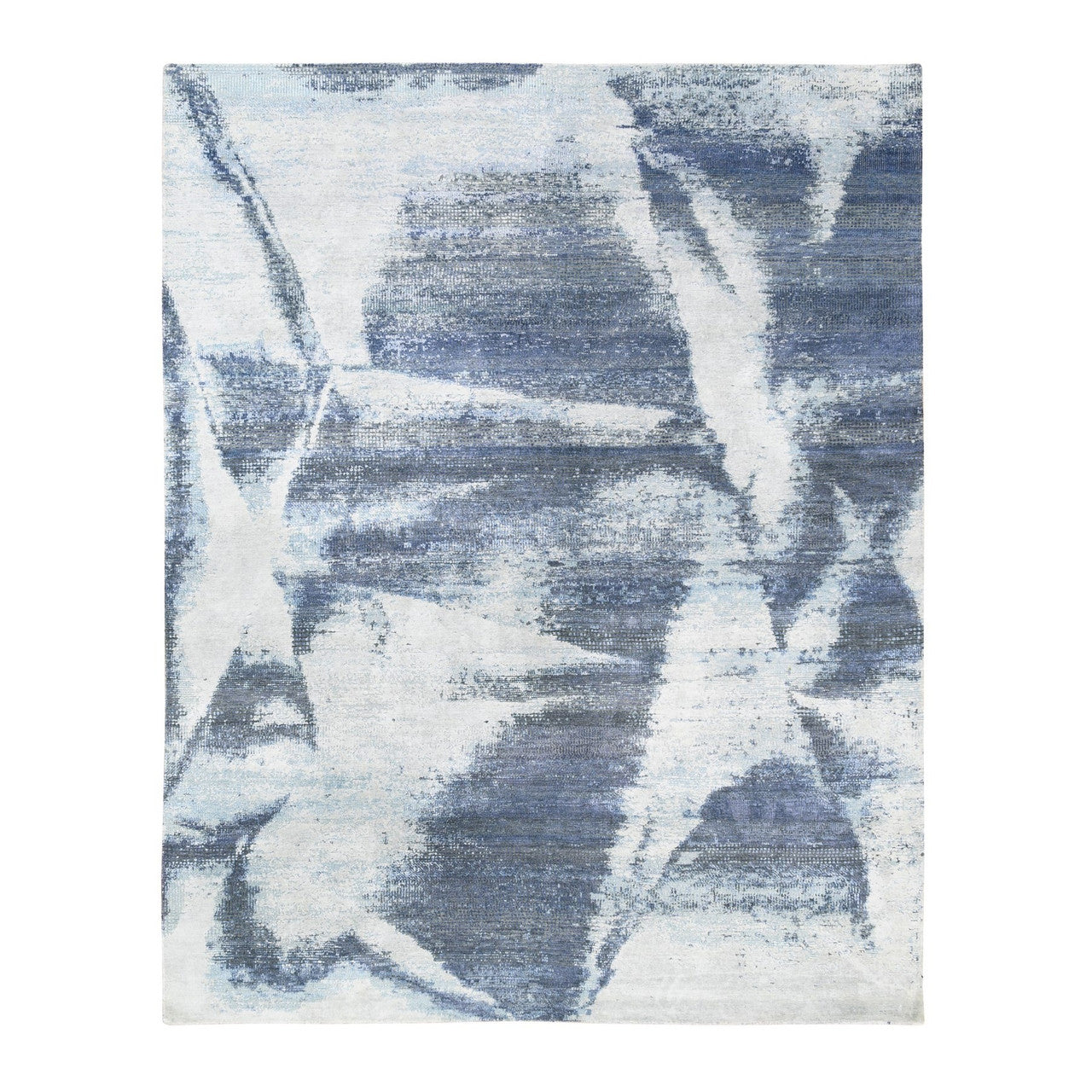 Modern and Contemporary Wool & Silk Hand Knotted Rug Blue No Border 7.10X10.0 -O062411