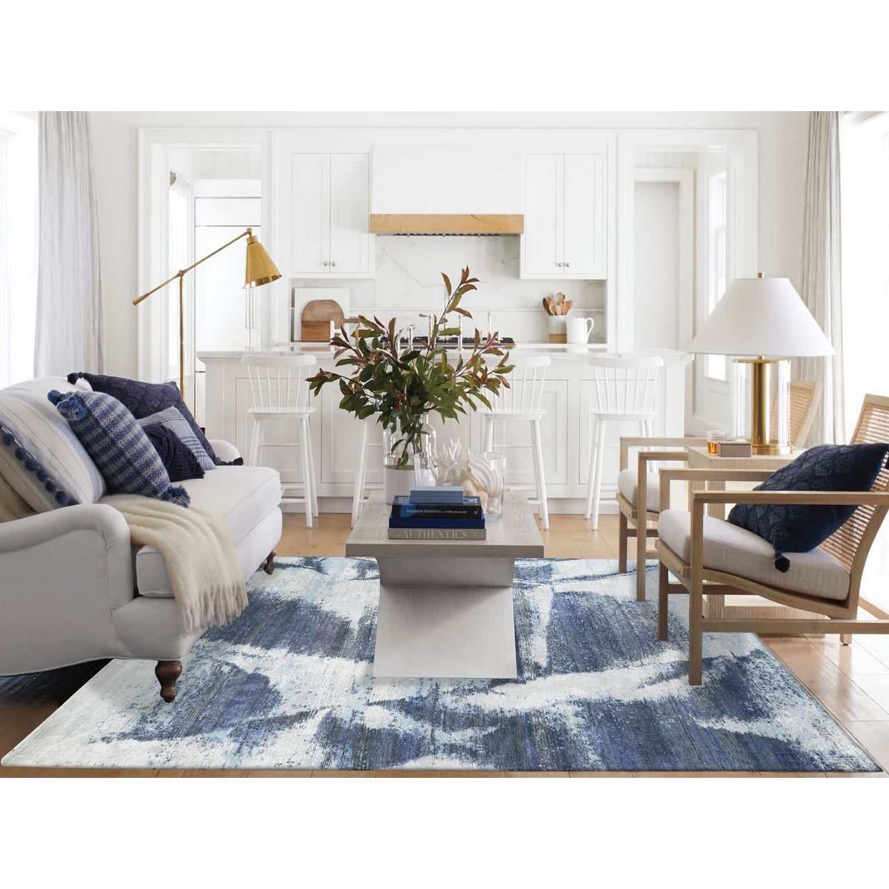 Modern and Contemporary Wool & Silk Hand Knotted Rug Blue No Border 7.10X10.0 -O062411