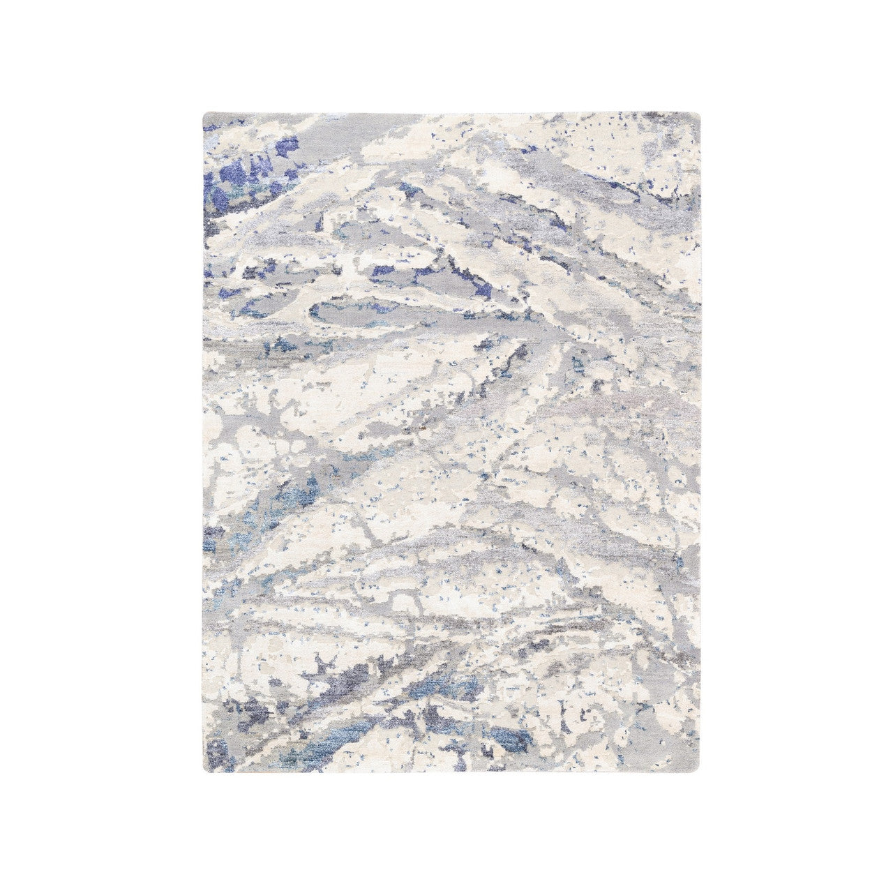 Modern and Contemporary Wool & Silk Hand Knotted Rug Ivory No Border 4.1X5.9 -O062429