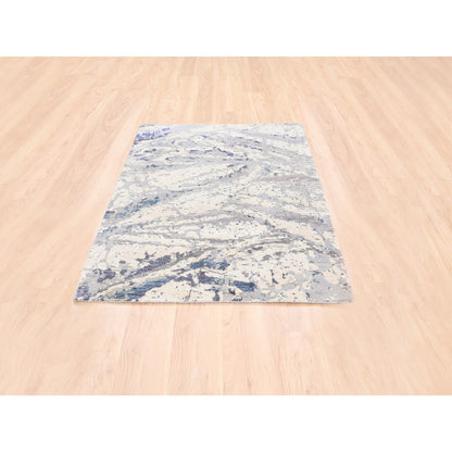 Modern and Contemporary Wool & Silk Hand Knotted Rug Ivory No Border 4.1X5.9 -O062429