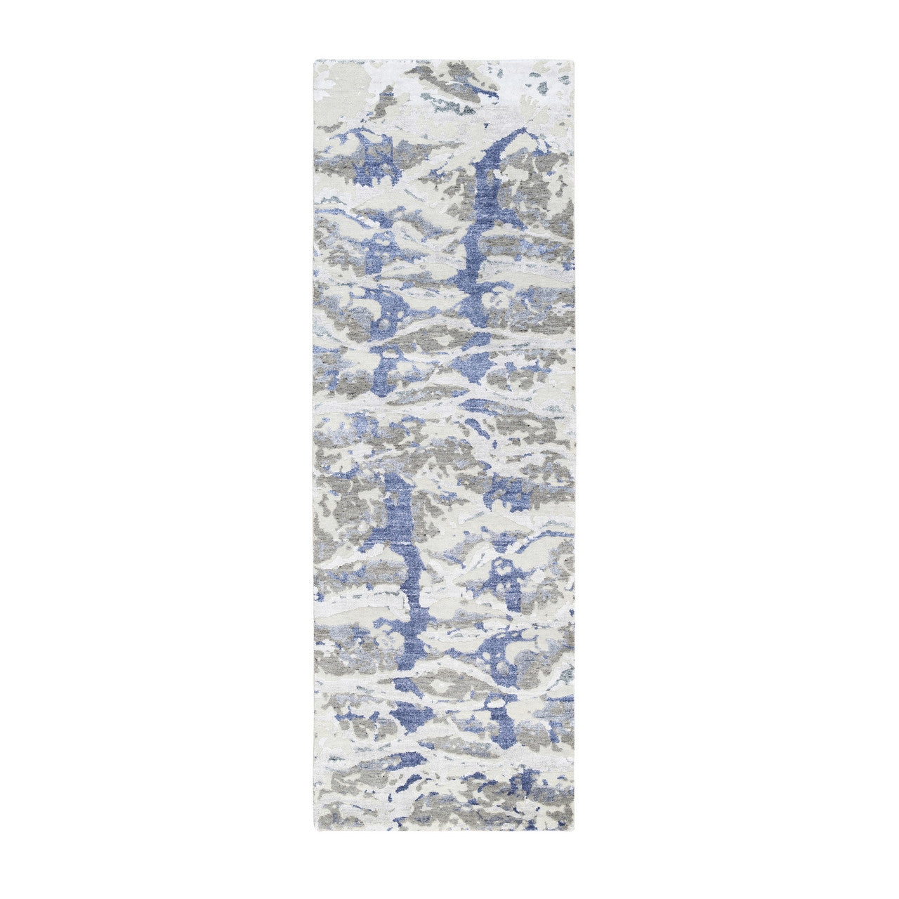 Gray 2'7" x 8'0" Modern and Contemporary Hand knotted Wool/Silk Rug - Sku: O062434