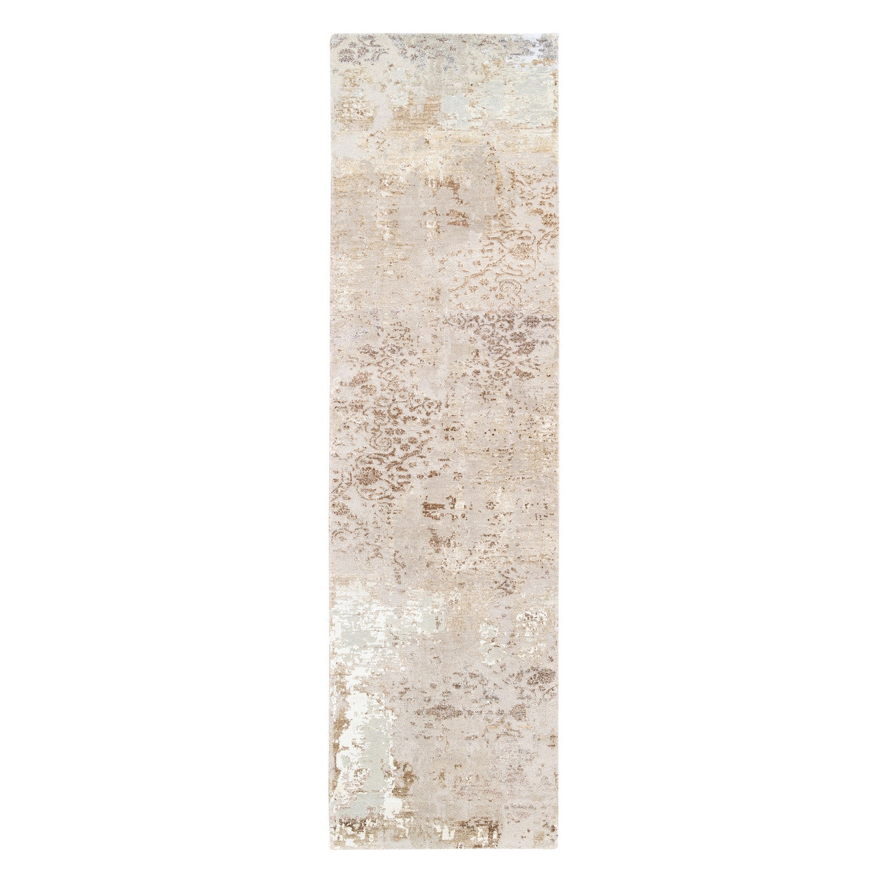 Beige 2'9" x 10'0" Modern and Contemporary Hand knotted Wool/Silk Rug - Sku: O062437