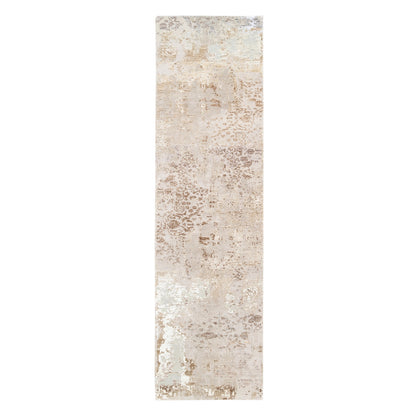 Modern and Contemporary Wool & Silk Hand Knotted Rug Beige No Border 2.9X10.0 -O062437