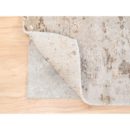 Modern and Contemporary Wool & Silk Hand Knotted Rug Beige No Border 2.9X10.0 -O062437