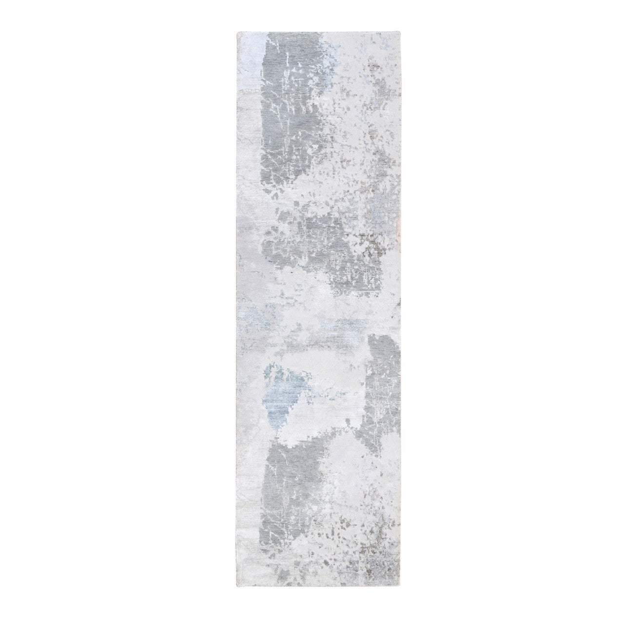 Gray 2'9" x 10'0" Modern and Contemporary Hand knotted Wool/Silk Rug - Sku: O062438