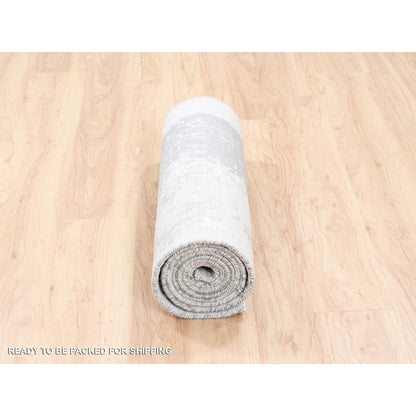 Modern and Contemporary Wool & Silk Hand Knotted Rug Grey No Border 2.9X10.0 -O062438