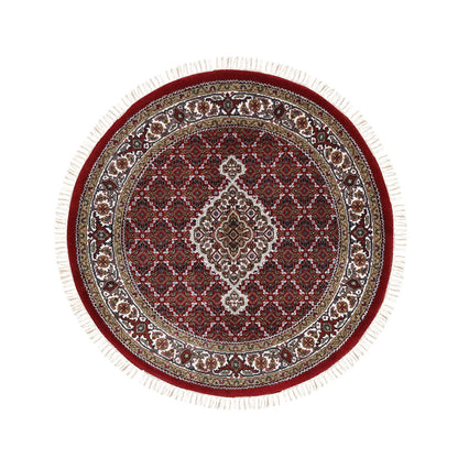 Fine Oriental Wool Hand Knotted Rug Red Ivory 4.0X4.0 -O062441