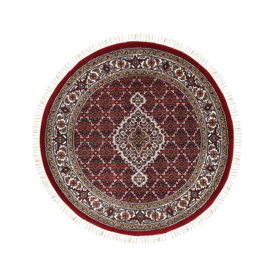 Fine Oriental Wool Hand Knotted Rug Red Ivory 4.0X4.0 -O062441