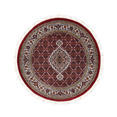 Fine Oriental Wool Hand Knotted Rug Red Ivory 4.0X4.0 -O062441