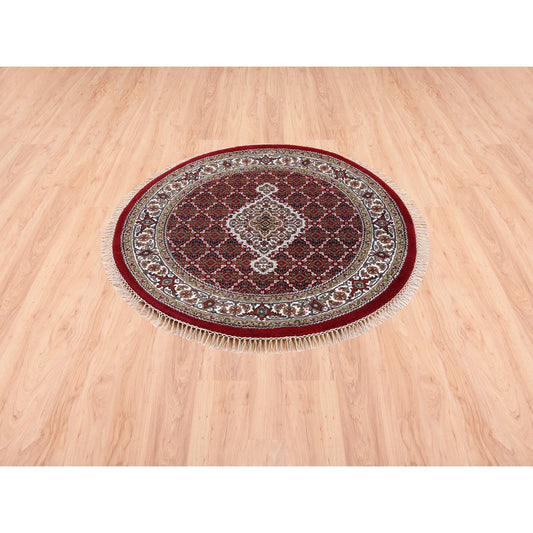 Fine Oriental Wool Hand Knotted Rug Red Ivory 4.0X4.0 -O062441
