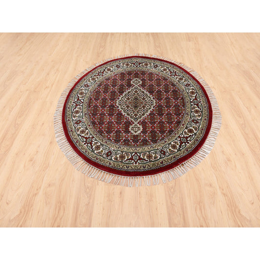 Fine Oriental Wool Hand Knotted Rug Red Ivory 4.1X4.1 -O062442