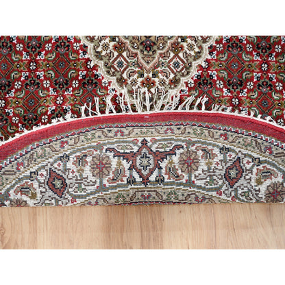 Fine Oriental Wool Hand Knotted Rug Red Ivory 4.1X4.1 -O062442